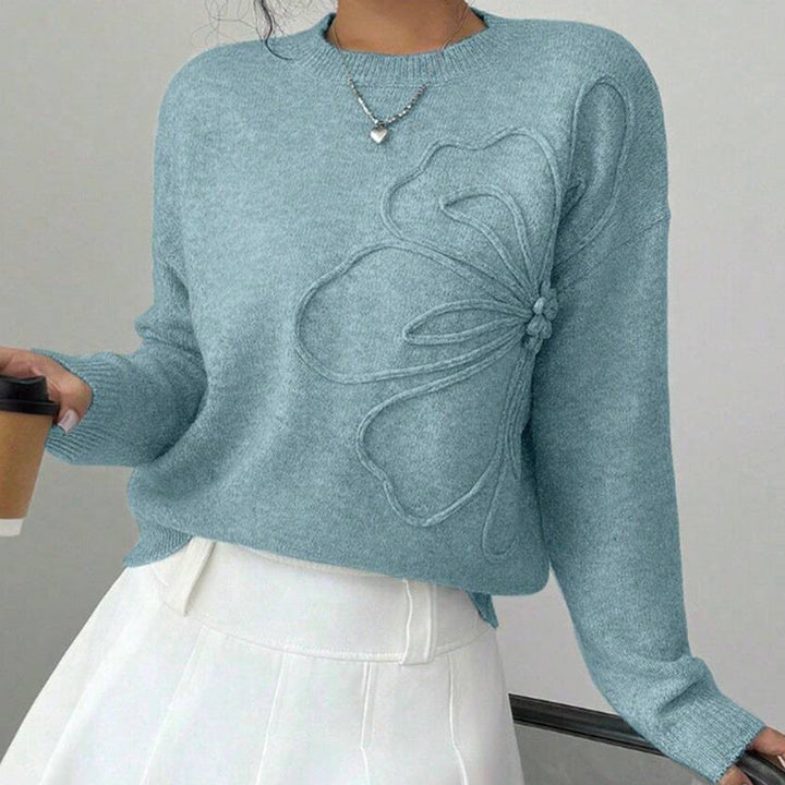 Hiyori - Long Sleeve Knit Sweater With Butterfly Print