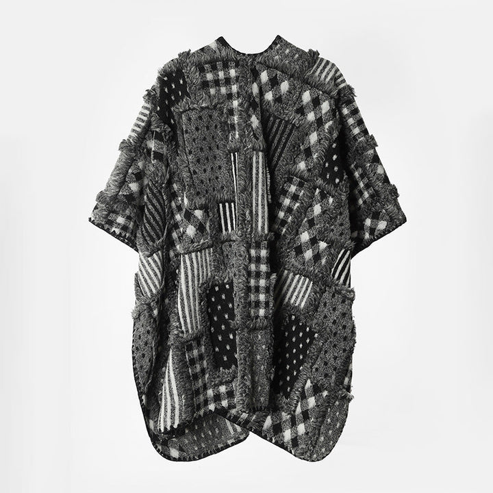 Women's Patchwork Kimono Cape Oversize Open Front