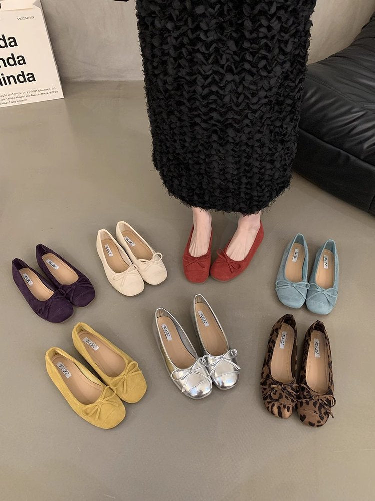 Ladies' Comfortable Ballet Flats with Decorative Bow Accent and Elastic Footbed EB