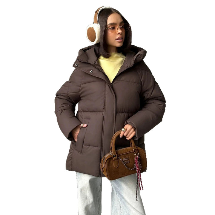 Women's Oversized Padded Jacket with Hood and Integrated Pockets