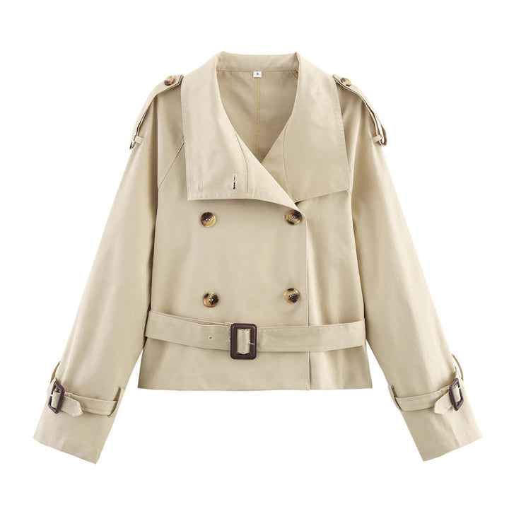 Women's Trench Coat with Belt and Double-Breasted Buttons