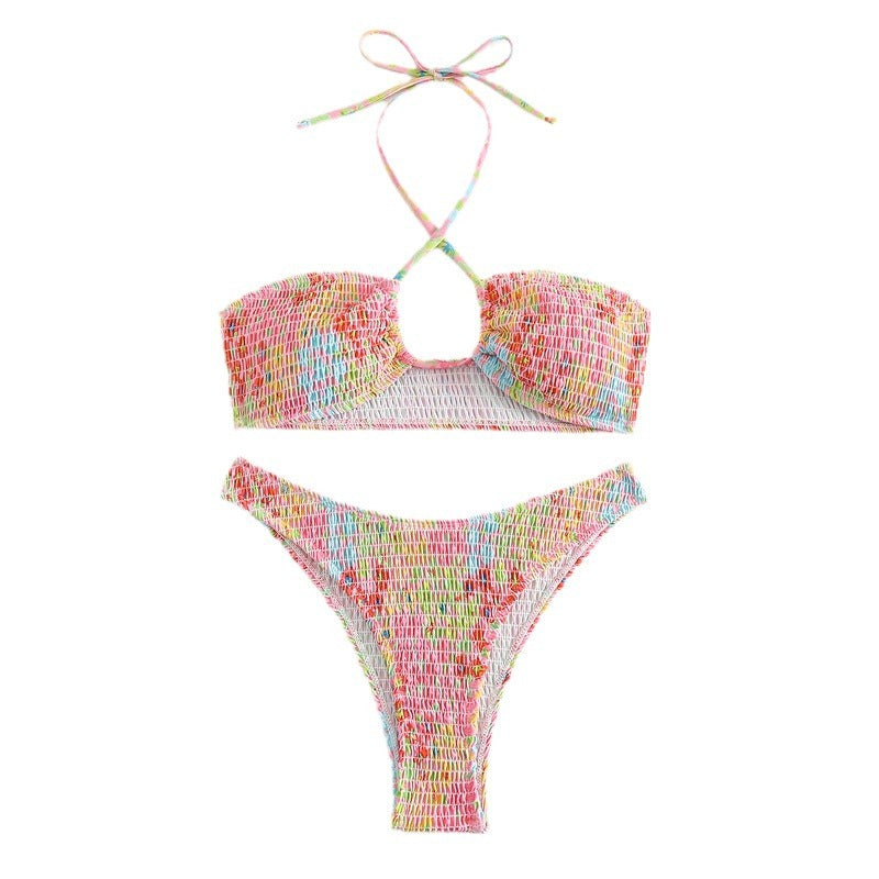 Women's Bandeau Bikini with Playful Wrap Detail and Colorful Design EB