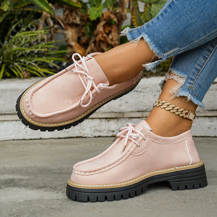 Women's Comfortable Leather Lace-Up Shoes with Non-Slip Sole and Practical Lacing EB
