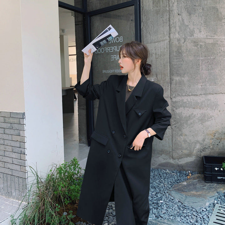 Women's Double-Breasted Oversized Trench Coat with Lapels and Extended Cut