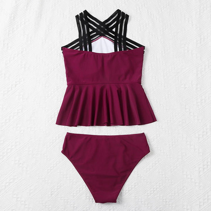 Women's Swimsuit with Chic Ruffle and Fashionable Crossed Straps EB