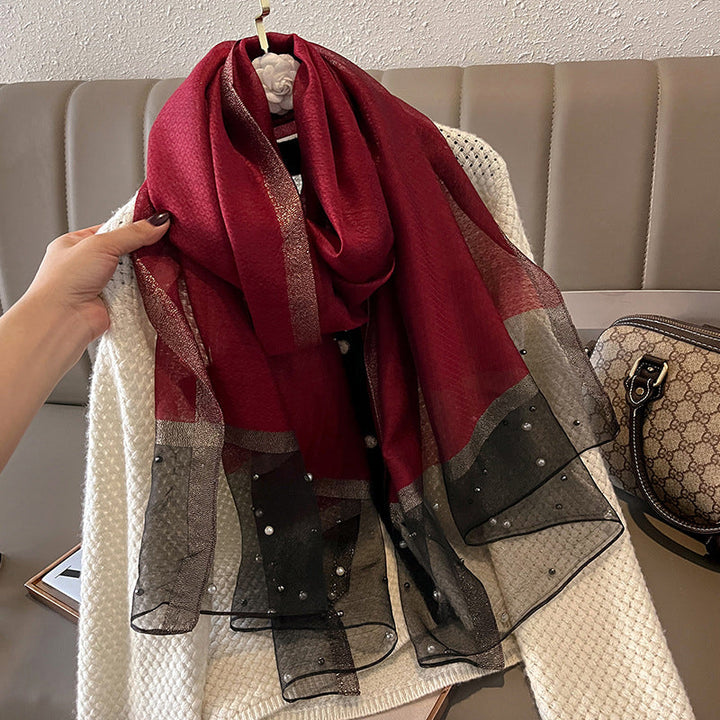 Elegant Scarf Decorated with Pearls
