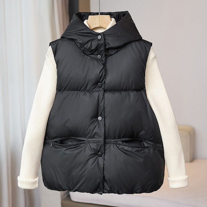 Women's Padded Thermal Vest with Stand-Up Collar and Zipper Pockets