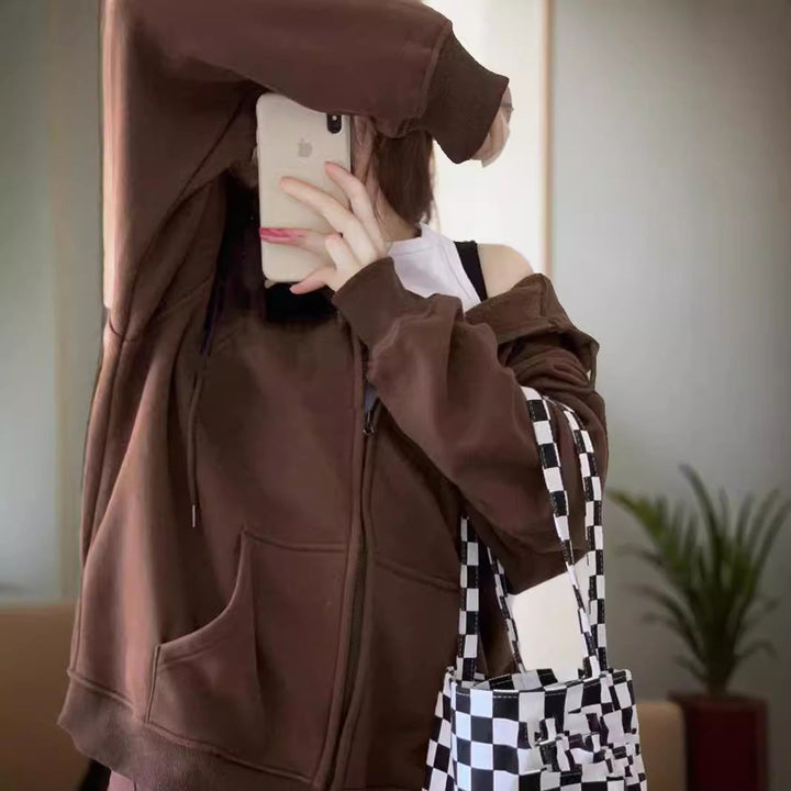 Women's Wide Zip Hoodie with Kangaroo Pockets and Ribbed Cuffs
