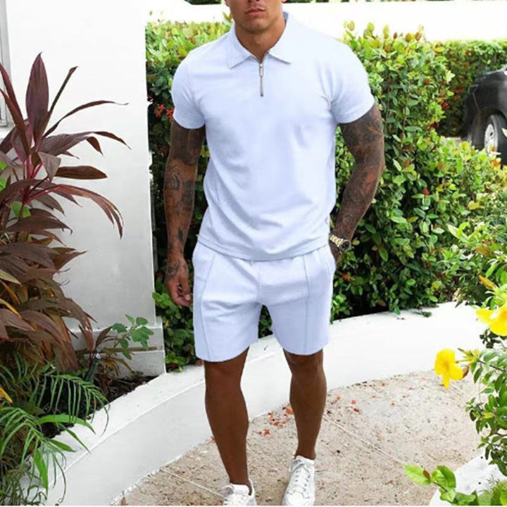 Men's Leisure Zip-Up Polo and Shorts Set