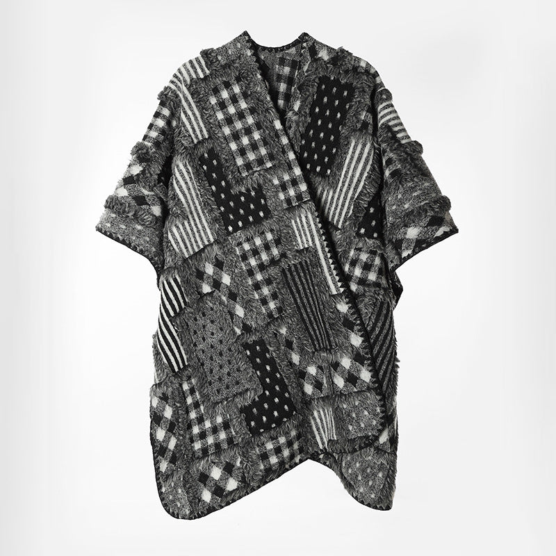 Women's Patchwork Kimono Cape Oversize Open Front