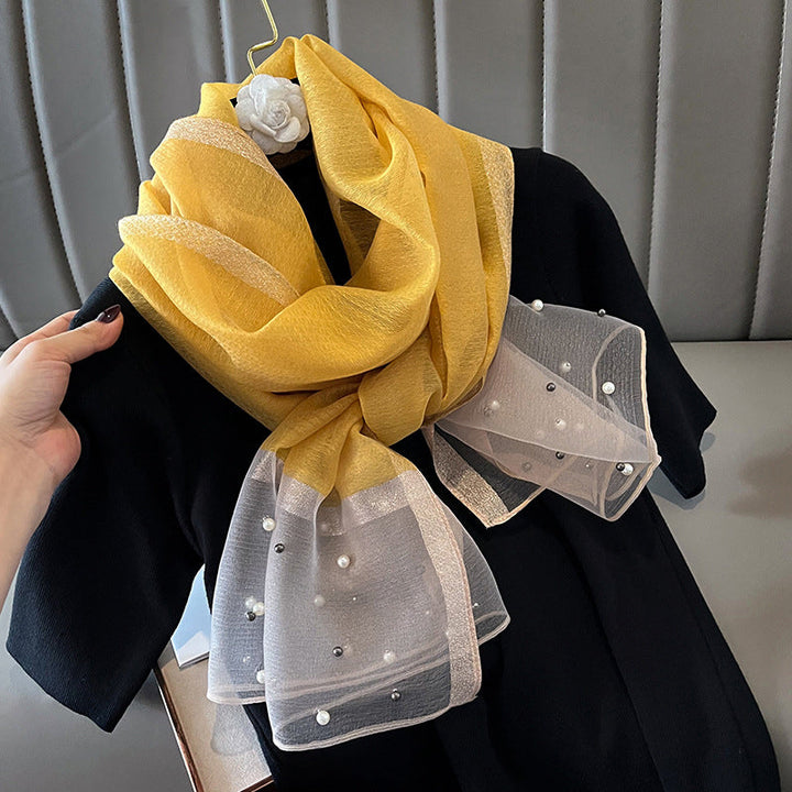 Elegant Scarf Decorated with Pearls
