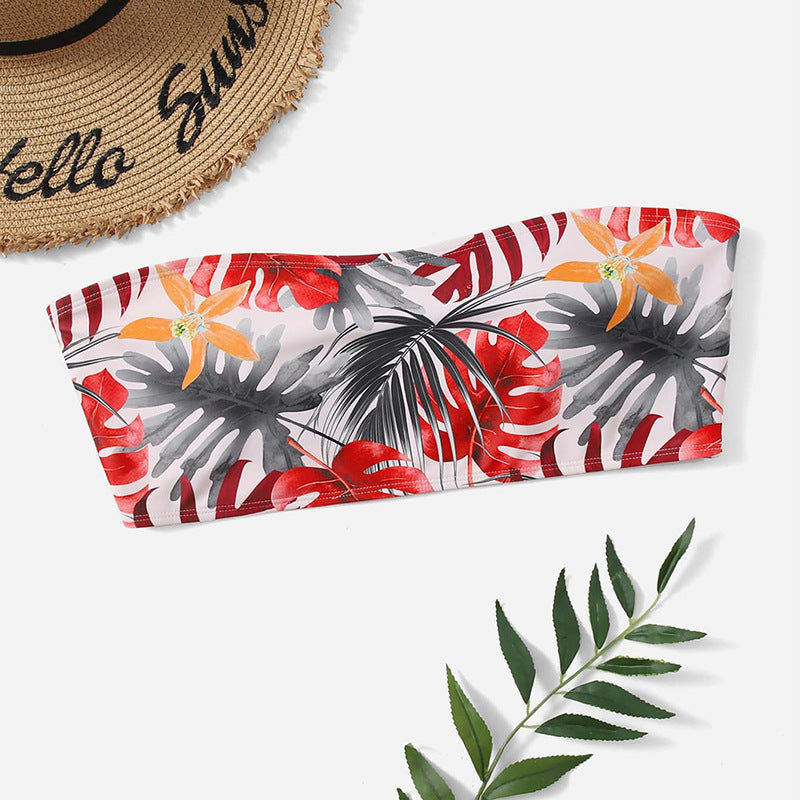 Women's Bandeau Bikini Top with Vibrant Floral Pattern EB