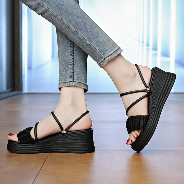Women's Comfortable Wedge Sandals with Fashionable Ruffle Detail EB