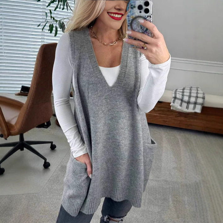 Women's Comfortable Knit Poncho with Side Pockets EB