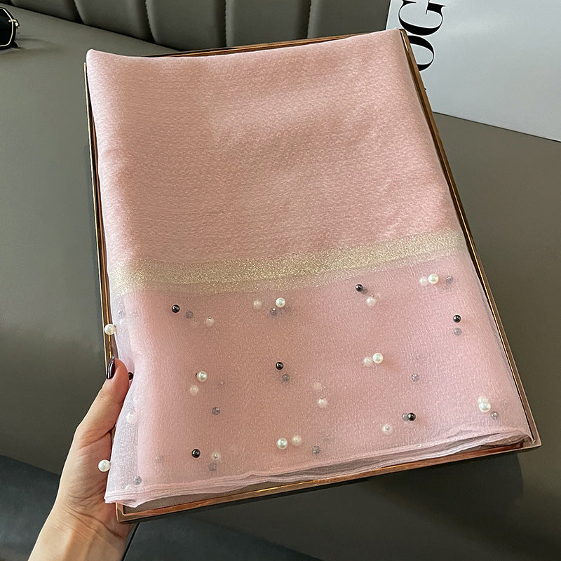 Elegant Scarf Decorated with Pearls