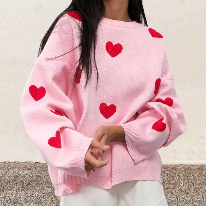 Women's Comfortable Sweater with Heart Pattern EB