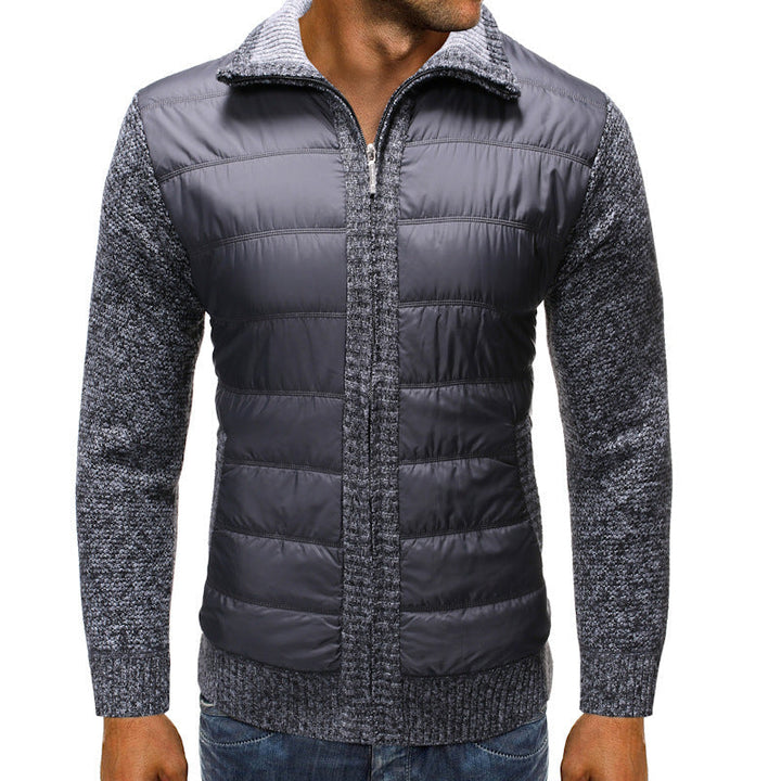 Quilted Intermediate Jacket with Knitted Sleeves for Men