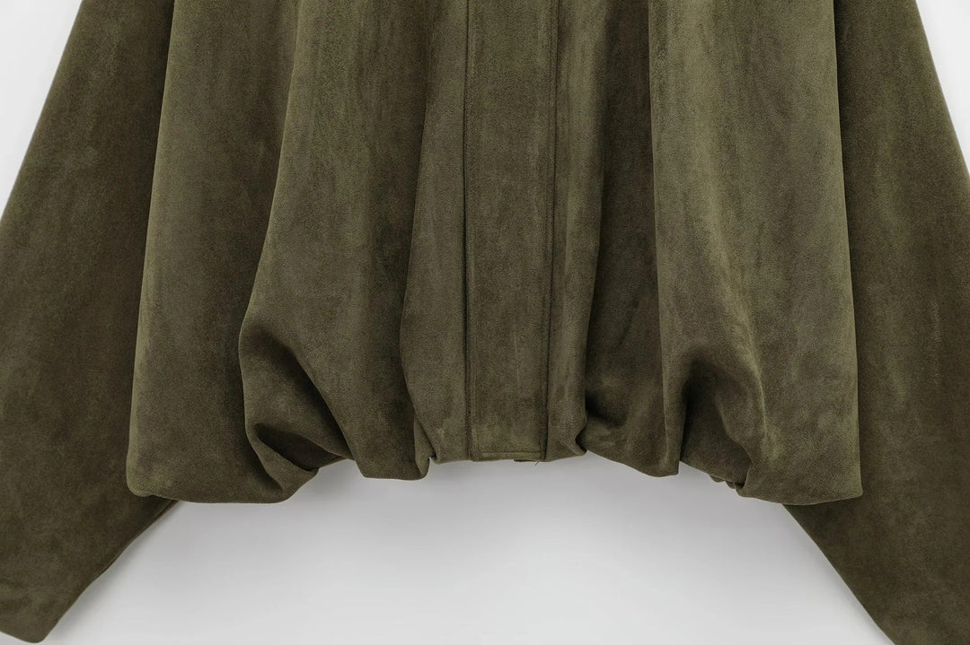 Oversized women's jacket with suede effect, loose fit, modern mid-season style