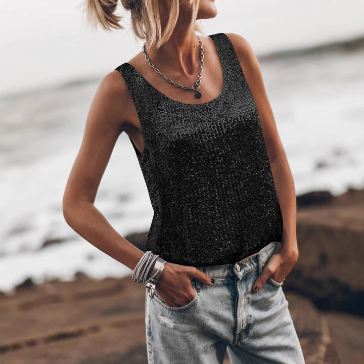 Women's Shiny Sleeveless Top for Style and Glamour