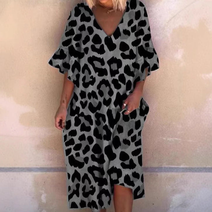 Women's Sleeveless Kaftan Dress in Leopard Print by Heidi-Mode, view 4 - Elena Harper