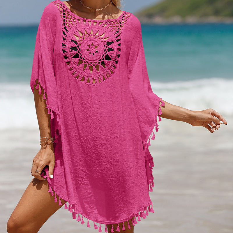 Crochet Beach Dress with Fringe Hem for Women