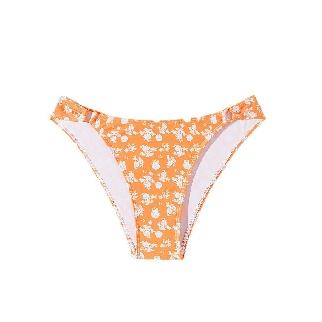 Women's Bikini Bottoms with Floral Design and Golden Accents EB