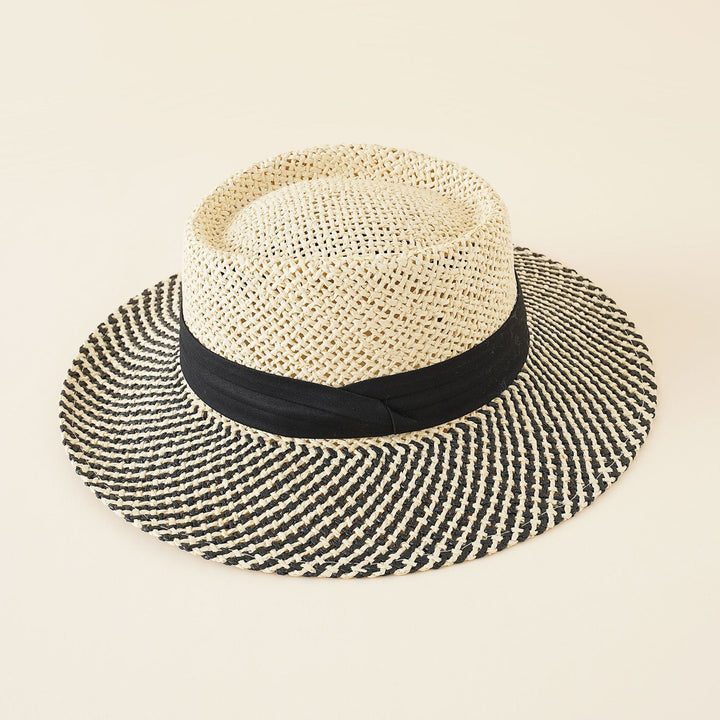 Women's Straw Hat with Wide Brim and Contrast Band