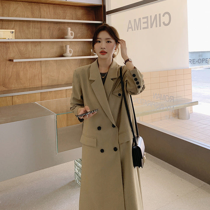 Women's Double-Breasted Oversized Trench Coat with Lapels and Extended Cut