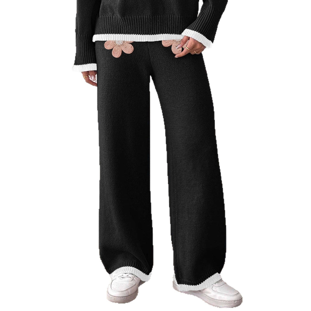 Women's Comfortable Knit Pants with Floral Application Design EB