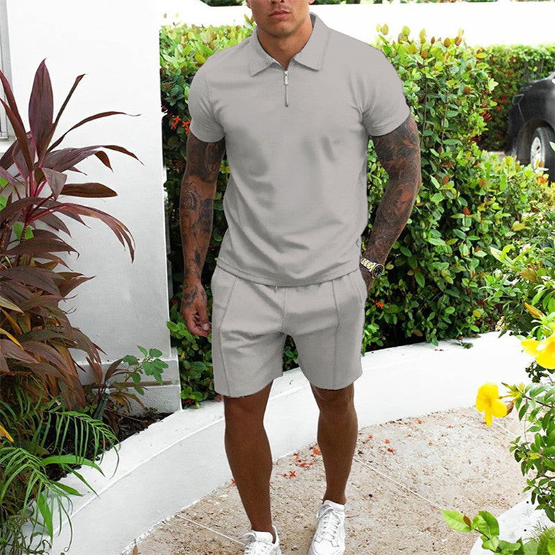 Men's Leisure Zip-Up Polo and Shorts Set