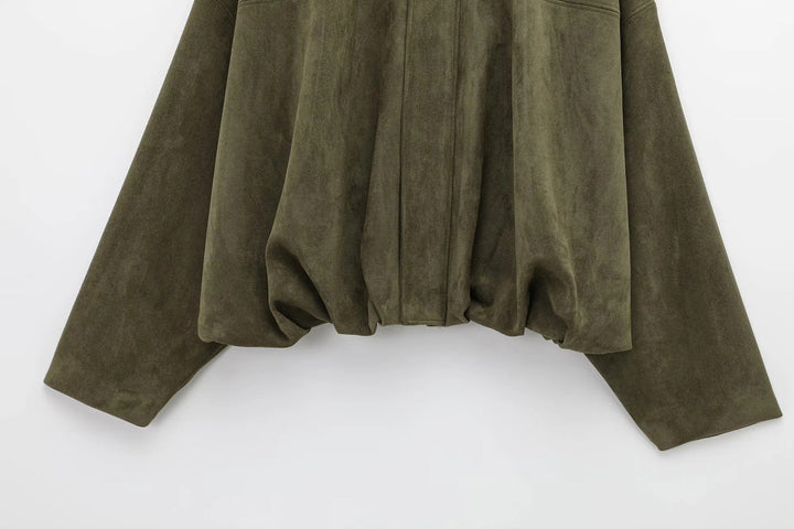 Oversized women's jacket with suede effect, loose fit, modern mid-season style