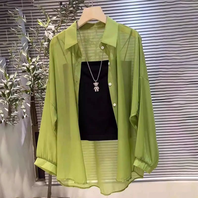 Women's Sheer Button-Down Layered Tunic