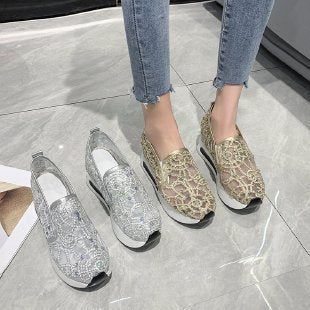 Women's Comfortable Slip-On Sneakers with Sparkling Design and Breathable Surface Structure EB