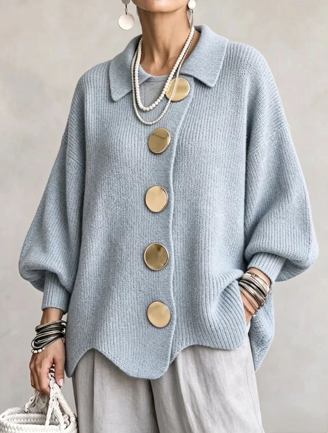 Annette™ | Elegant Oversized Vest with Large Gold Buttons