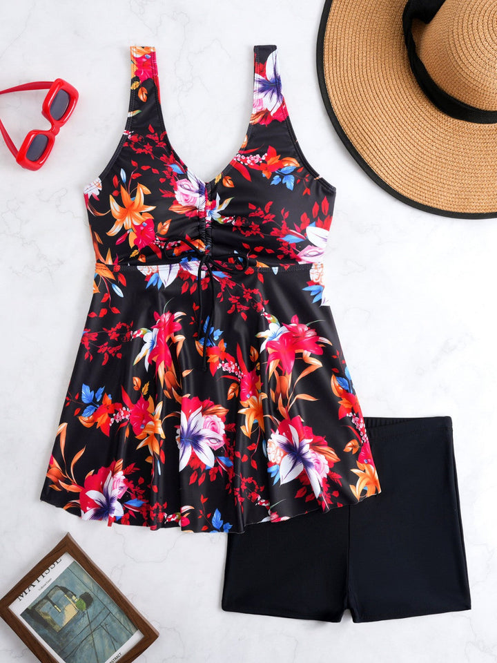 Women's Swimsuit with Adjustable Drawstring and Floral Design EB