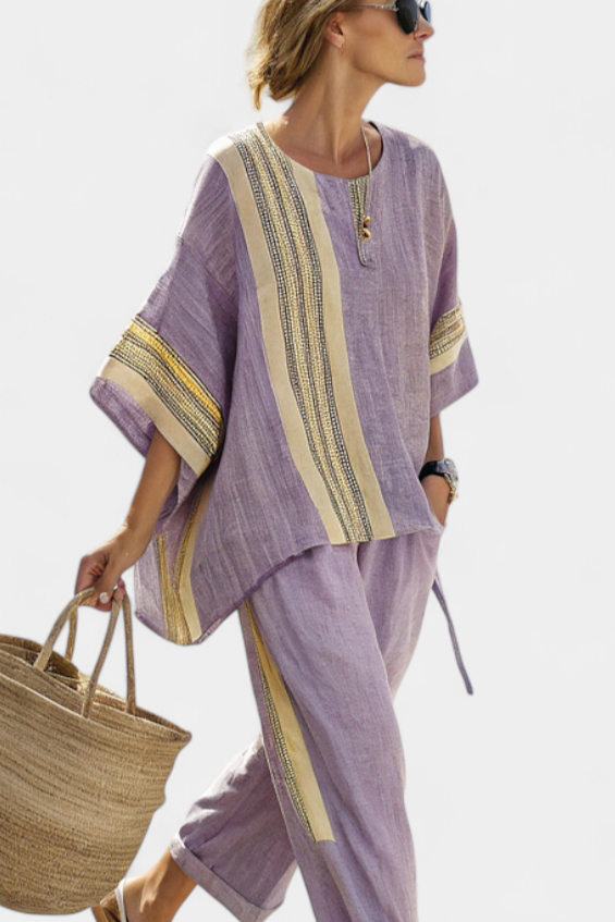 Daniela Lavender Striped Trouser Set - Elena Harper