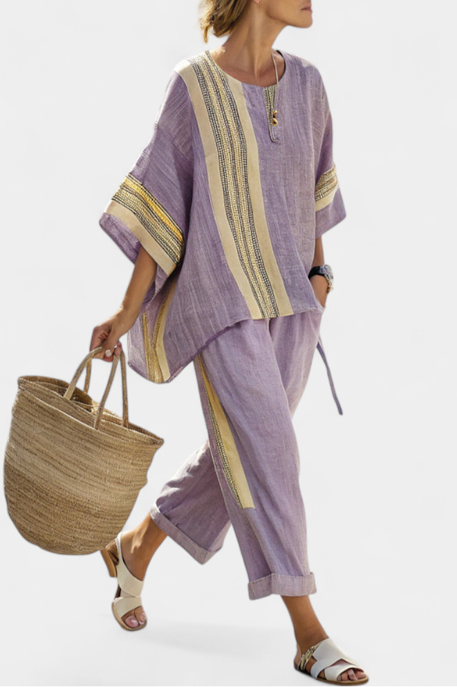 Daniela Lavender Striped Trouser Set - Elena Harper