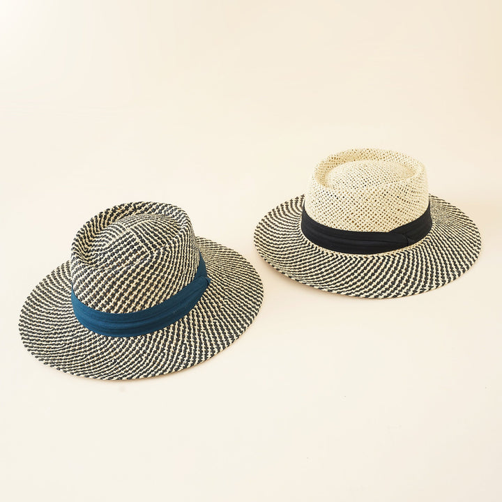 Women's Straw Hat with Wide Brim and Contrast Band