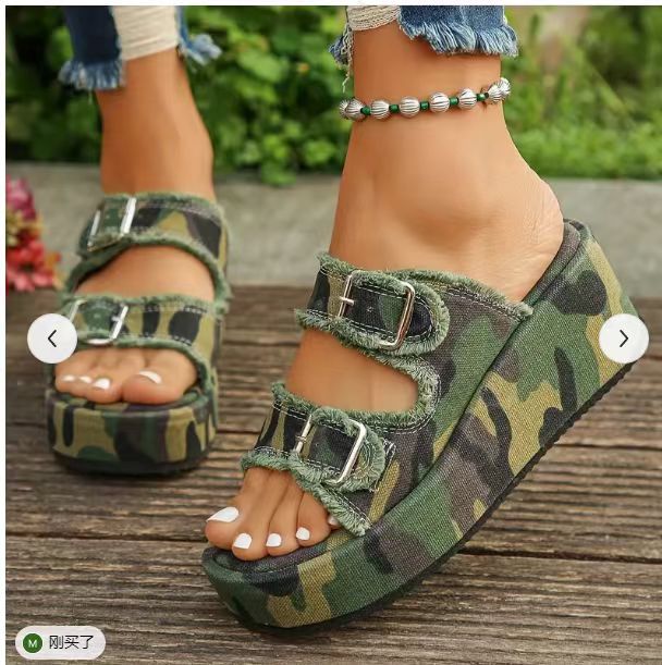 Women's Comfortable Denim Platform Sandals with Double Strap EB