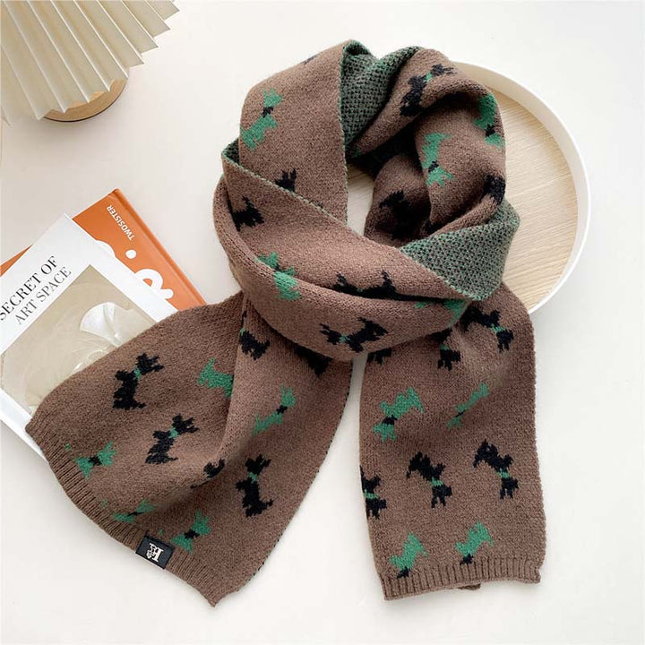 Knitted Scarf with Puppy Pattern