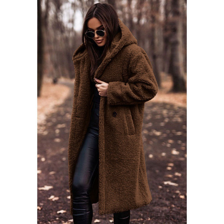Women's Teddy Coat with Hood and Large Buttons