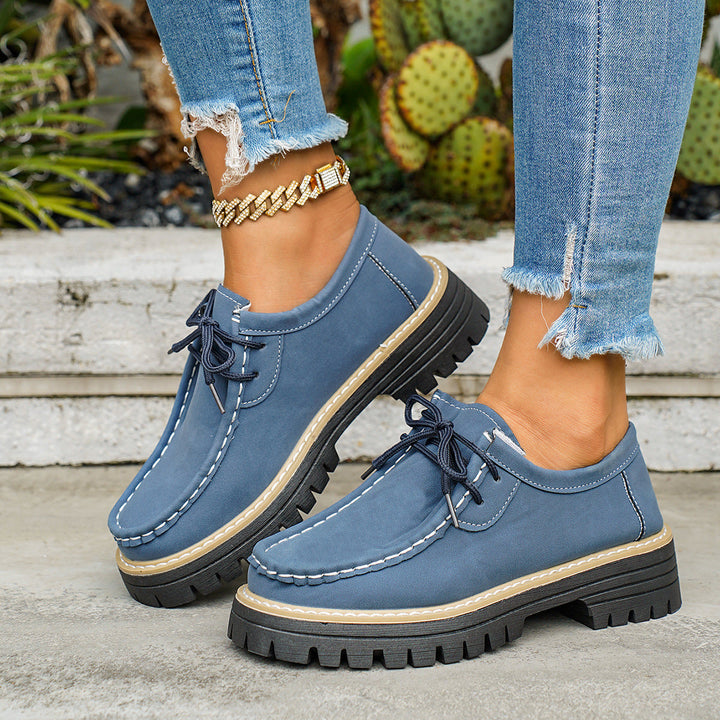 Women's Comfortable Leather Lace-Up Shoes with Non-Slip Sole and Practical Lacing EB