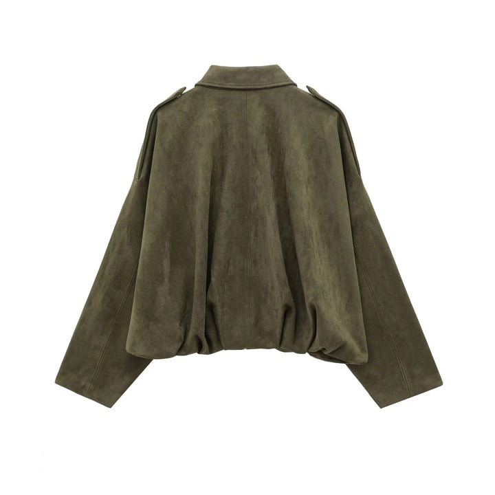 Oversized women's jacket with suede effect, loose fit, modern mid-season style