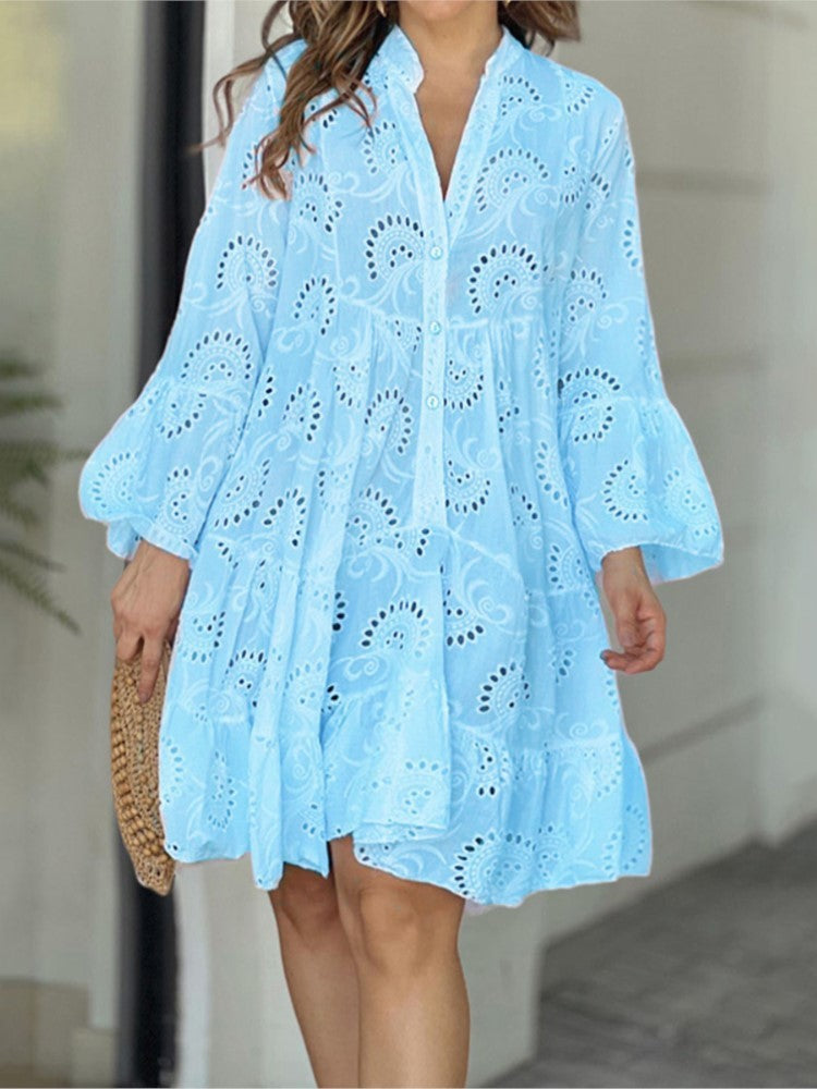 Gala | Mini dress for women with lace embroidery and ruffles
