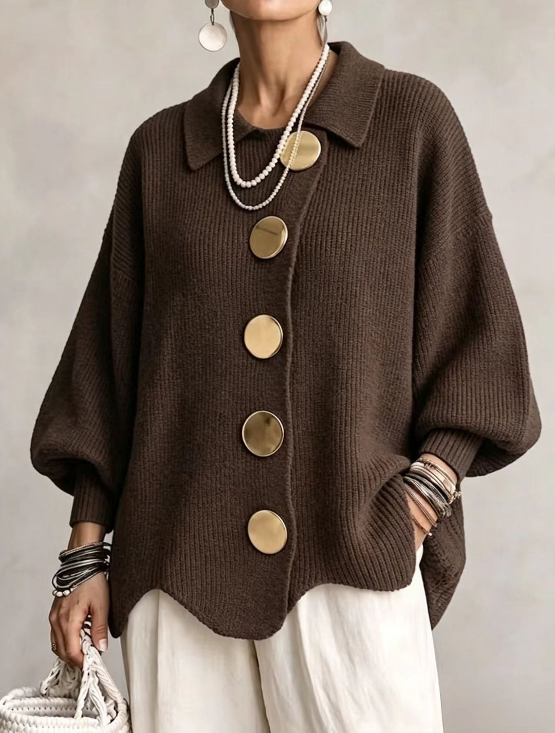 Annette™ | Elegant Oversized Vest with Large Gold Buttons