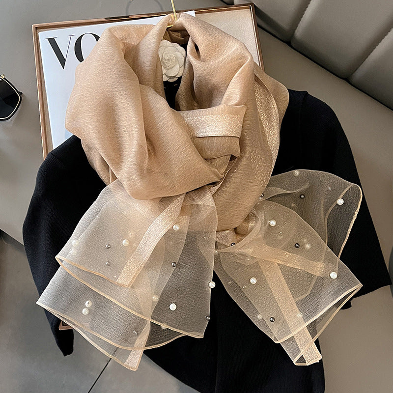 Elegant Scarf Decorated with Pearls