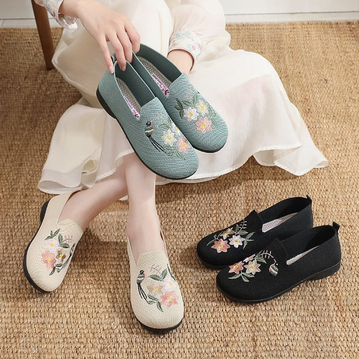 Women's Comfortable Slip-On Shoes with Floral Embroidery EB