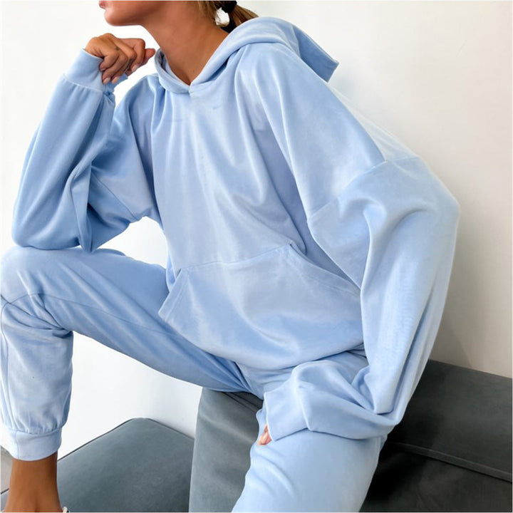 Women's Comfortable Velour Tracksuit with Hood and Elastic Waistband EB