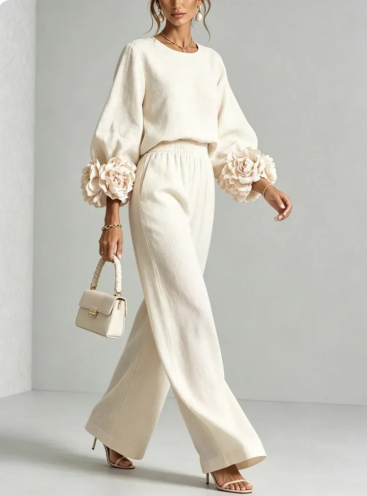 TWO-PIECE SET WITH FLORAL CUFFS FOR WOMEN