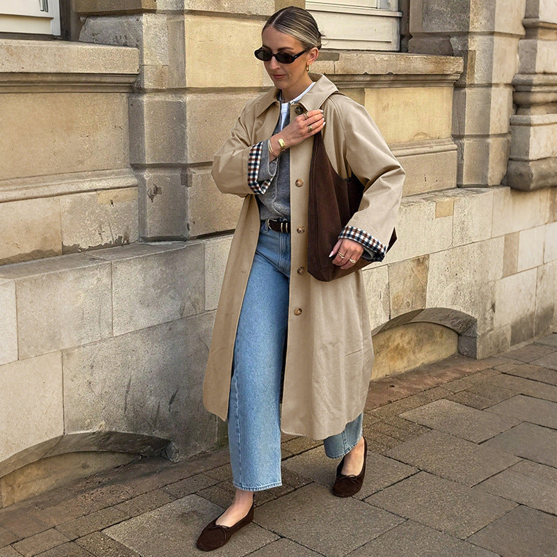 Women's Classic Trench Coat with Gingham Lining